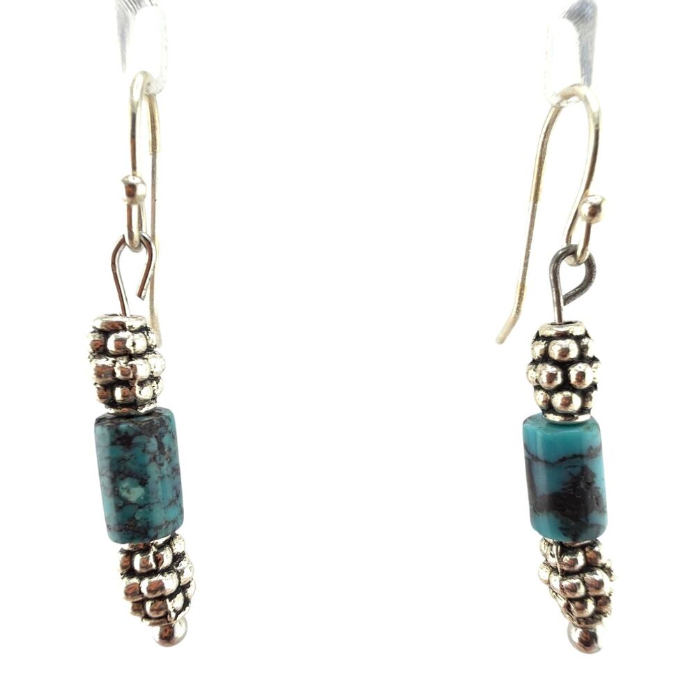 Artisan  Handcrafted Turquoise Silver Beaded Dangle Earrings